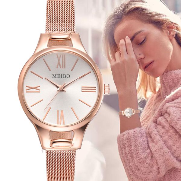 

popular women watches fashion rose gold ladies bracelet watch stainless steel ultra-fine strap female dress watch reloj mujer, Slivery;brown