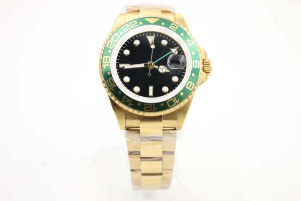 

luxury mens watches green ceramic rotating bezel 40mm black dial gold stainless steel strap automatic mechanical mens dress sport watches, Slivery;brown