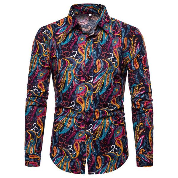 

men's print floral luxury fashion male shirt casual long sleeve button shirt for men printed floral shirts 2.24, White;black