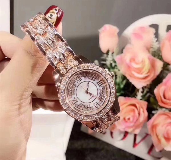 

2019 arrivals luxury women watch full diamond lady steel chain watches luxury quartz clock leisure fashion designer watch, Slivery;brown