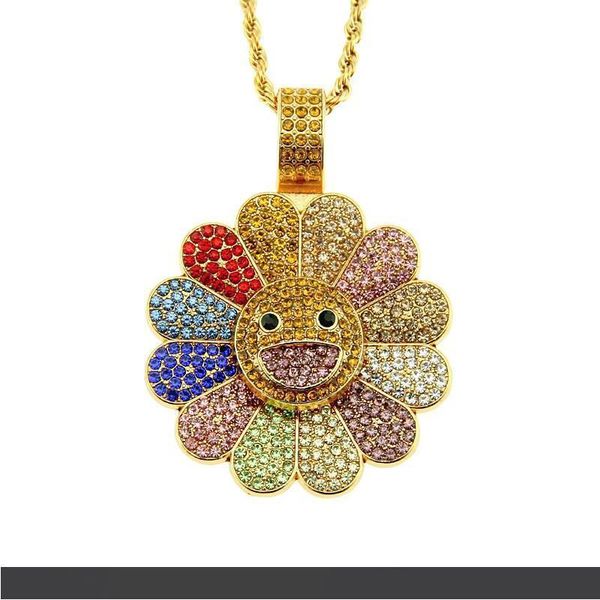 

novetly new arrival rotating sunflower necklace diamond multiple colors pendant necklace men and women jewelry accessory, Silver
