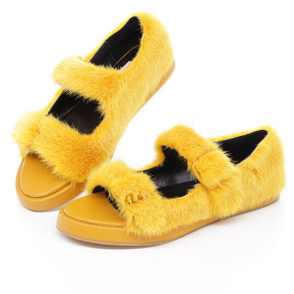 

mudibear summer women outdoor shoes slippers with strap luxury flat bottom slides buckle fur ladies footwears, Black