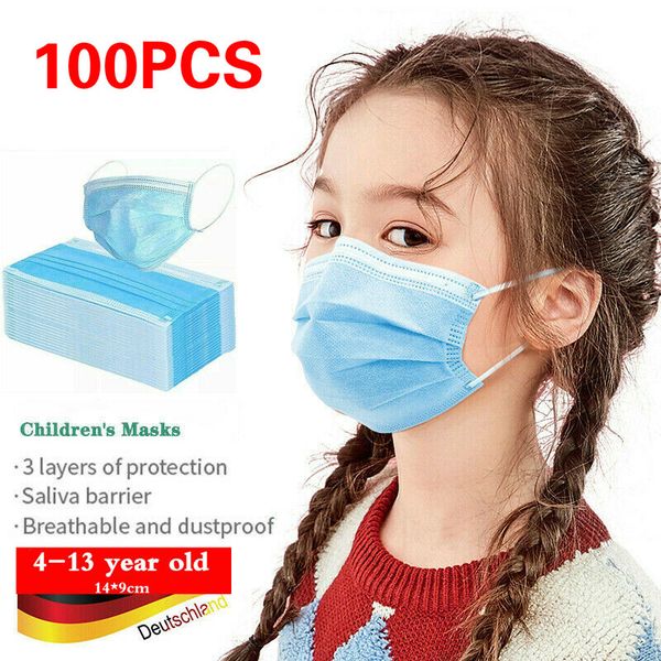 

100 pcs kids mask disposable anti dust 3 layers face mouth mask facial dust-proof 3-ply children face masks non woven boy girl