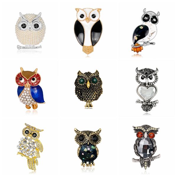 

new fashion enamel rhinestones owl bird branch brooches for women dropshipping supplier, Gray