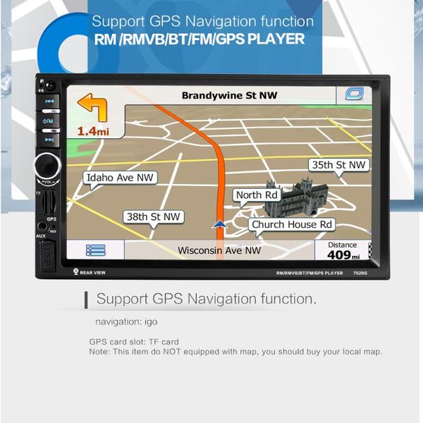 

autoradio 2 din car radio multimedia player+gps navigation 7'' hd touch screen mp3 mp5 audio stereo bluetooth usb aux+camera map c