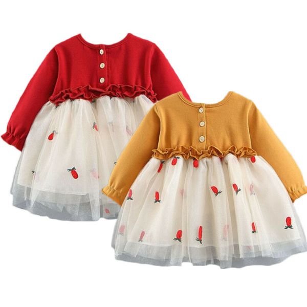 

newborn baby girls spliced dress long sleeve party kid wedding dresses princess, White