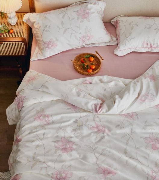 

modern pastoral pink flower bedding set teen adult,full  king vintage double home textile bed sheet pillow case duvet cover