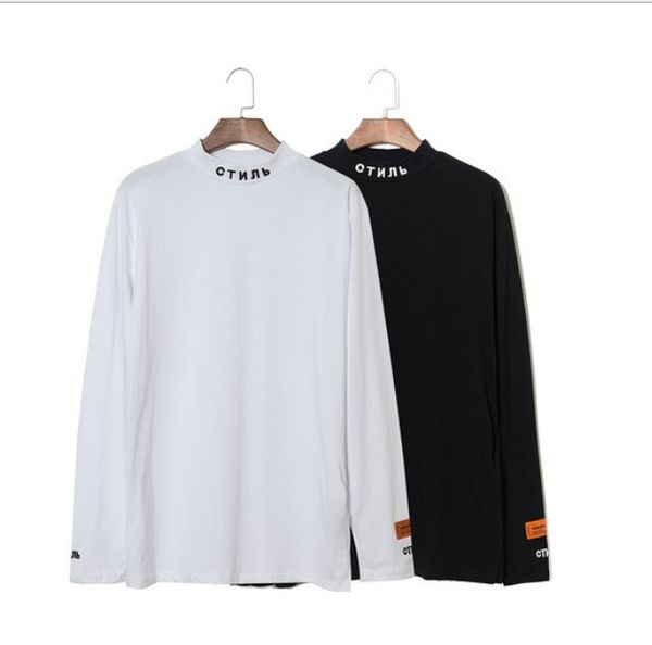 

Mens Tshirt Heron Preston Cotton Long Sleeved T-shirt High Collar Autumn and Winter Tee with 3 Colors Asian Szie S-XL