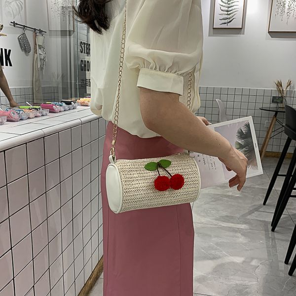 

straw holiday beach bag female 2020 new korean version of the wild messenger bag foreign fairy fairy cylinder shoulder
