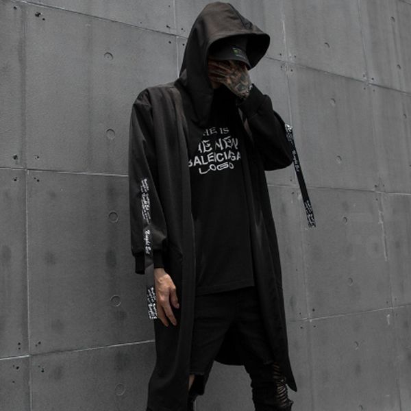 

homens outono inverno longo trench coat hip hop do punk homem jaqueta com capuz cardigan manto gÃ³tico do vintage ocasional longo, Tan;black