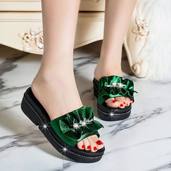 

women slippers outdoor sandals open toe slides rhinestone non-slip flat sandals women flip flops ladies roman beach shoes woman, Black