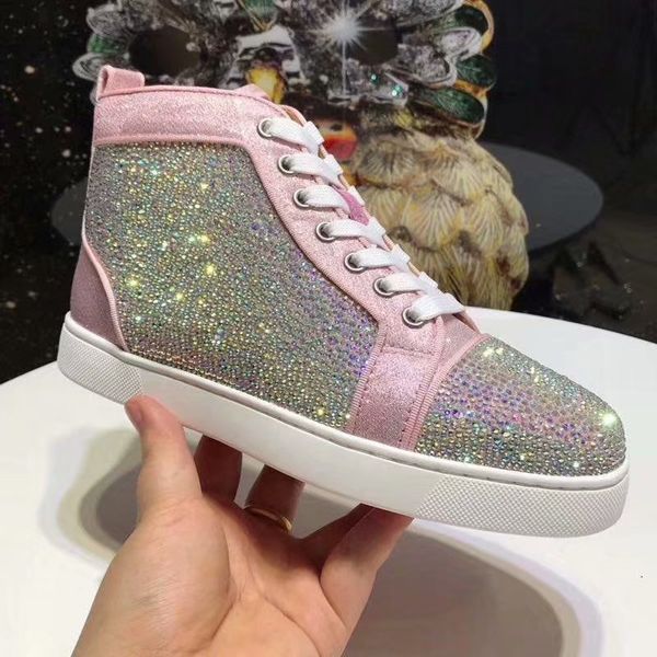 

designer brand red bottom studded spikes flats shoes for men women black white blue party lovers genuine leather casual sneakers pink color