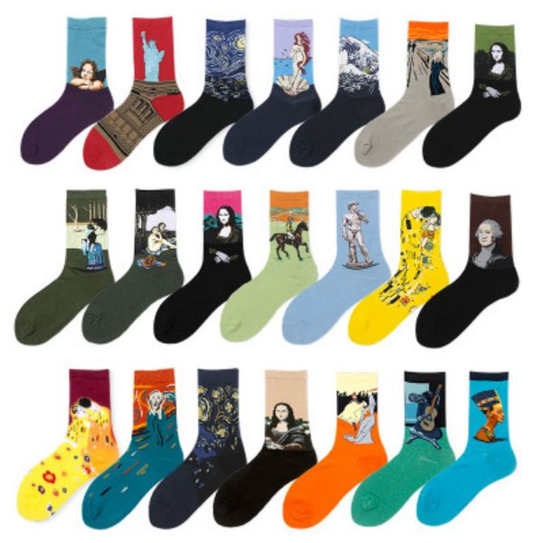 

men's designer socks starry sky stockings famous painting tideway long hose painting stockings fashion tube long socks new, Black