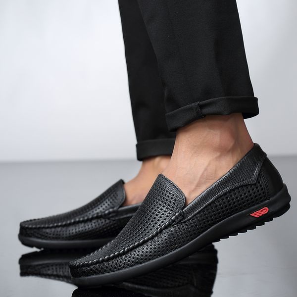 

genuine leather shoes men sneakers slip on loafers casual male footwear fashion shoes mens cow leather sneakers moccasins, Black