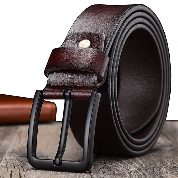 

leather men's all-match pin black buckle cowhide belt casual men's pin buckle belt, Black;brown