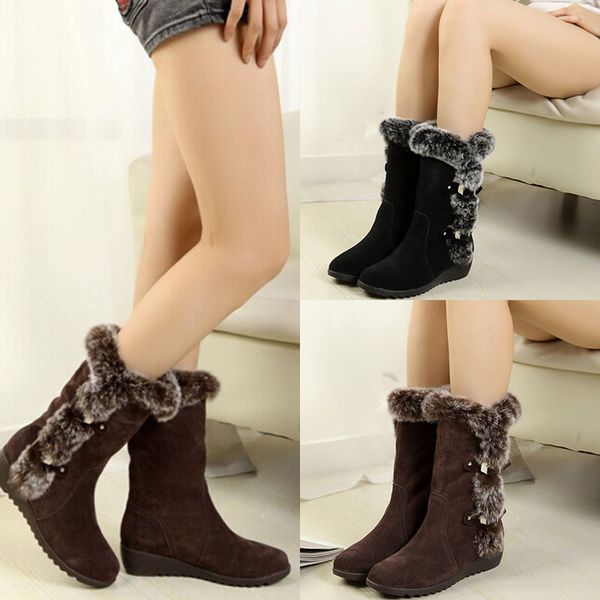 

women luxury thick fur plush snow boots fashion ladies warm cuffed belt buckle collar snow boots high quality, Black