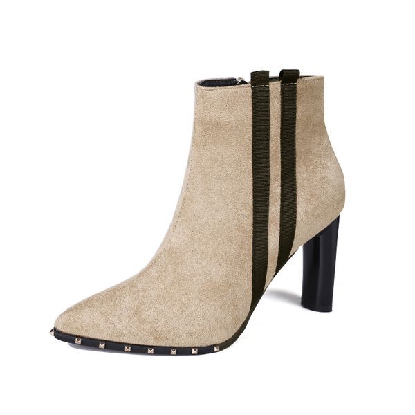 

women boots shoes spring autumn pumps shoes side zipper 9cm high heels flock rivet ladies ankle female zapatos de mujer, Black