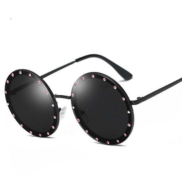

luxury round crystal decorative sunglasses women new 2019 brand designer rhinestone sun glasses for female, White;black