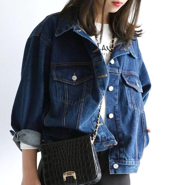 

new 2019 spring winter women ladies long sleeve casual bf denim jacket metal button jean vintage coat outwear new fashion, Black;brown