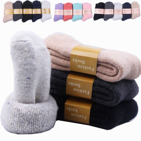 

2019 new thickened wool socks women pure color warm socks wholesale female super thick woollen hosiery for winter gifts, Black;white