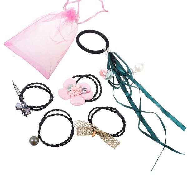 

m mism 5pcs/set girls bow ribbon elastic hair bands for womens hair accessories scrunchies ponytail holder rubber rope headdress