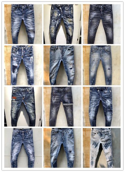 

big size jeans 2019 spring new men's paint hole style luxury jeans denim pants slim casual streight leg jeans ing, Blue