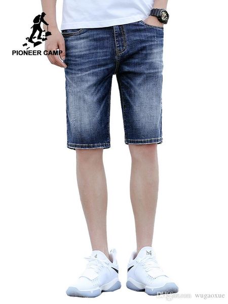 

pioneer camp summermen's short new stretch jeans fashion casual slim fit elastic denim shorts male adk908096, Blue