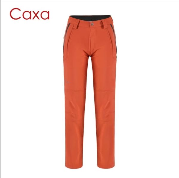 

caxa women outdoor slim elastic hiking pants waterproof warm ski pants winter camping thicken fleece snowboard soft shell trouse, Black;green