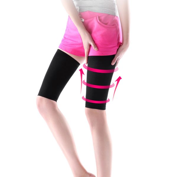 

1 pair women compression leg sleeve slimming thigh shaper support socks for sport yoga running fh99, Black