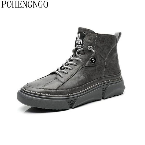 

men basic boots shoes men 2020 spring winter fashion casual boots ankle botas new leather classic lace-up men's, Black