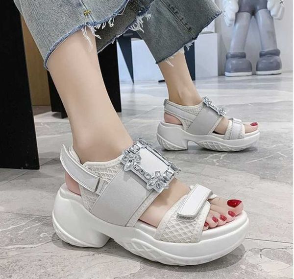 

fashion women summer pumps platform sandal roman wedges crystal peep toe sandals outside ladies shoes, Black