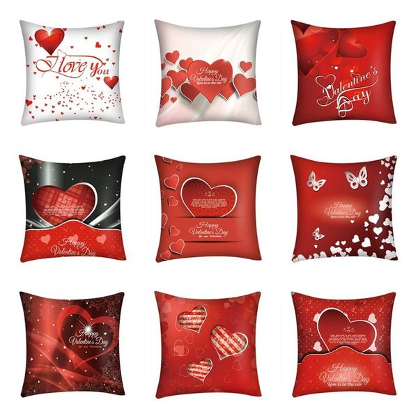

2019 happy valentines day pillow cases cover polyester red heart love print throw pillow case 45*45