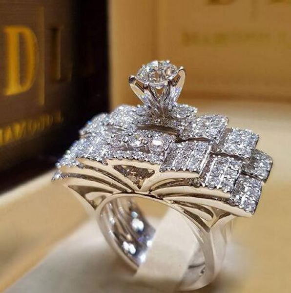 

новая мода женщины элегантный циркон кольцо ювелирные изделия серебряный цвет обручальные обручальные кольца для женщин, Silver