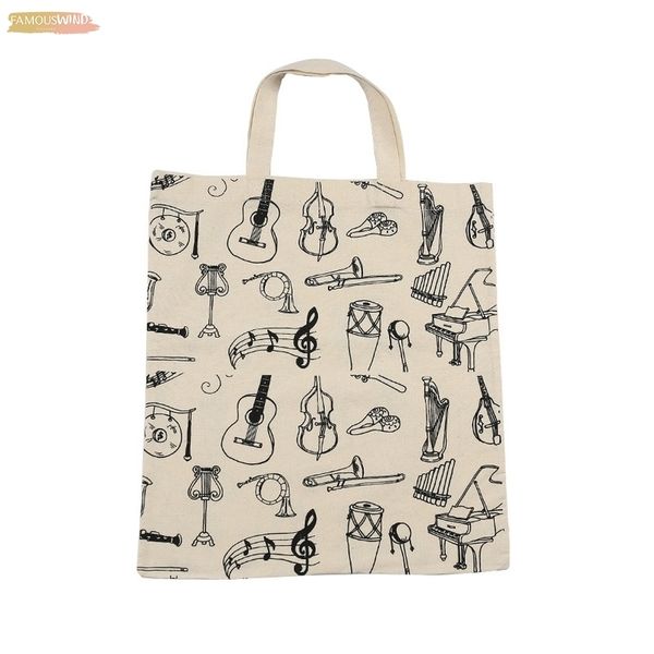 

zipper music score cotton handbag musical elements note tote bag instruments accessories
