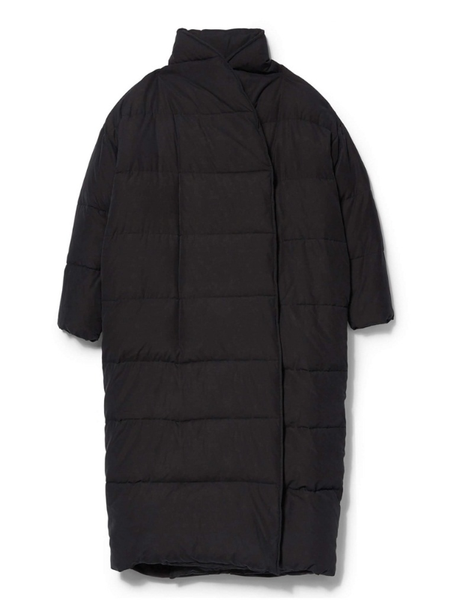 

stand collar long down jacket solid color winter warm long jacket outwear, Black