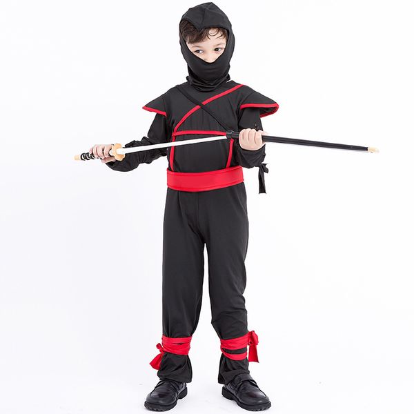 

cosplay japanese masked knight warrior soldier uniform ninja battle suit for kids boys halloween carnival game costume bodysui, Black