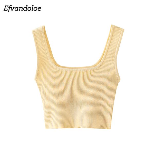 

women's tanks & camis yellow knitted women crop summer 2021 tank fashion clothes, White