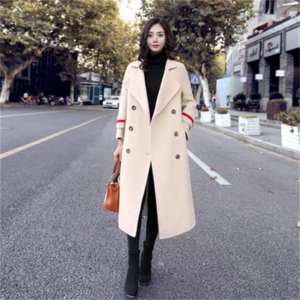 

fashion wool coat women coatl winter new high-quality long-sleeved double-breasted casual business woolen coat women, Black