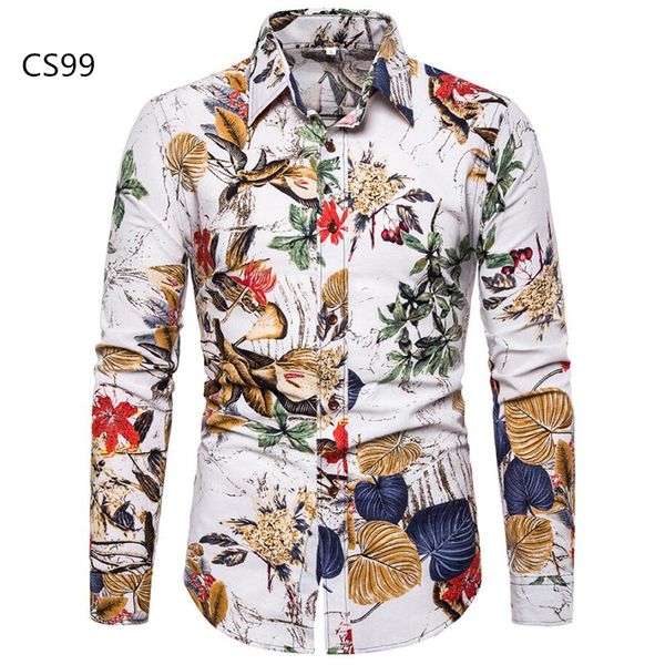 

large size 2019 mens hawaiian shirt male casual printed beach shirts long sleeve brand clothing 26 color, White;black