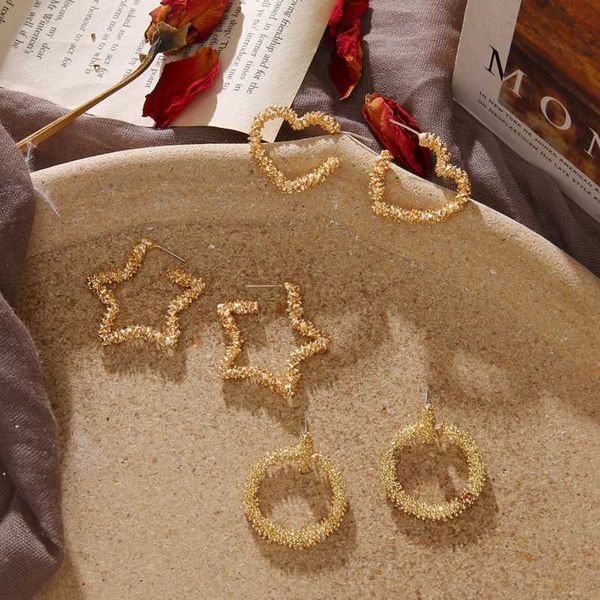 

17if fashion gold statement stud earrings for women geometric heart studs ear rings bohemian dangle trendy korean 2020 earings, Golden;silver