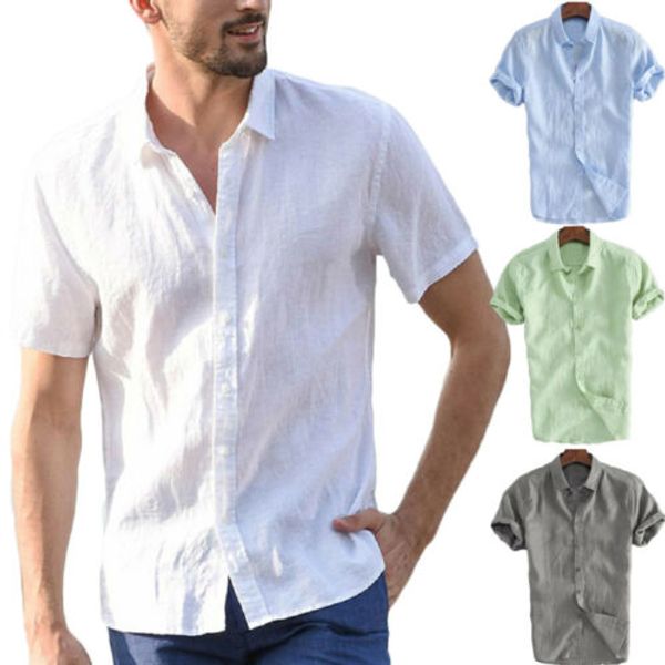 

2019 fashion mens short sleeve white shirt summer cool loose casual turn-down collar shirts solid soft blouse hot, White;black