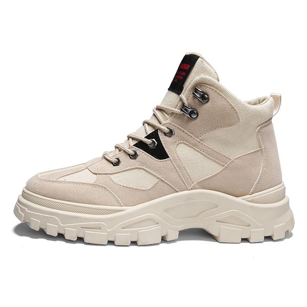 

autumn winter men's fashion high-grade black leather boots casual high help korean casual desert boots beige shoes leather