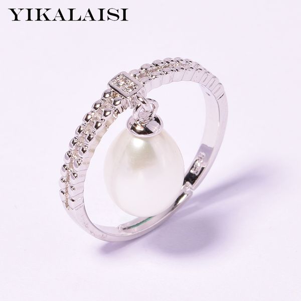 

yikalaisi 925 sterling silver jewelry for women 2019 fine jewelry 100% natural freshwater pearl ring wedding 8-9mm gift, Golden;silver