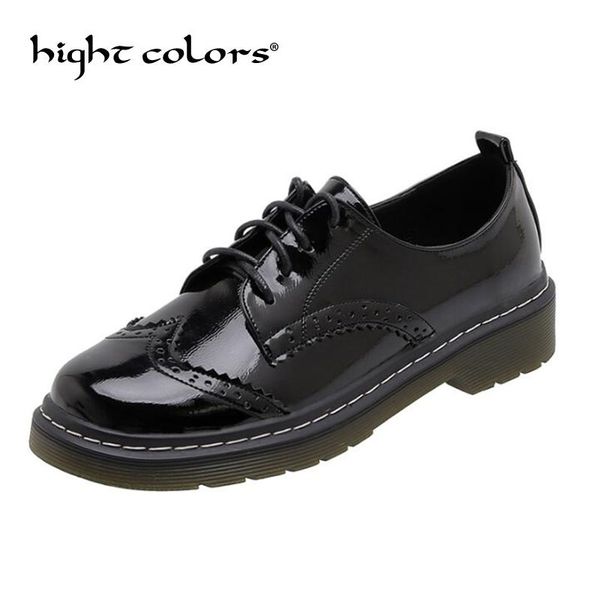 

new black/beige spring patent leather ladies shoes oxford shoes for women platform lace up casual plus size zapatos mujer