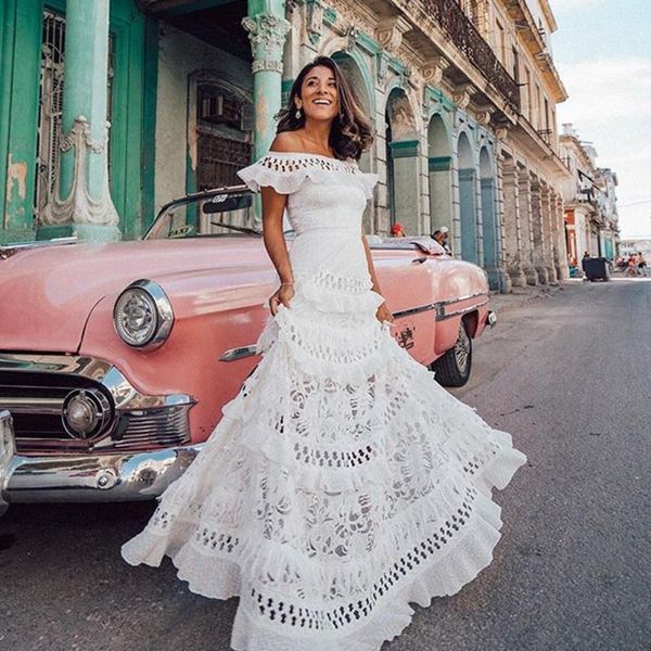 

woman's lace hollow out sundress ladies sleeveless off shouder solid color maxi dress weeding party summer dress sukienka #lr2, Black;gray