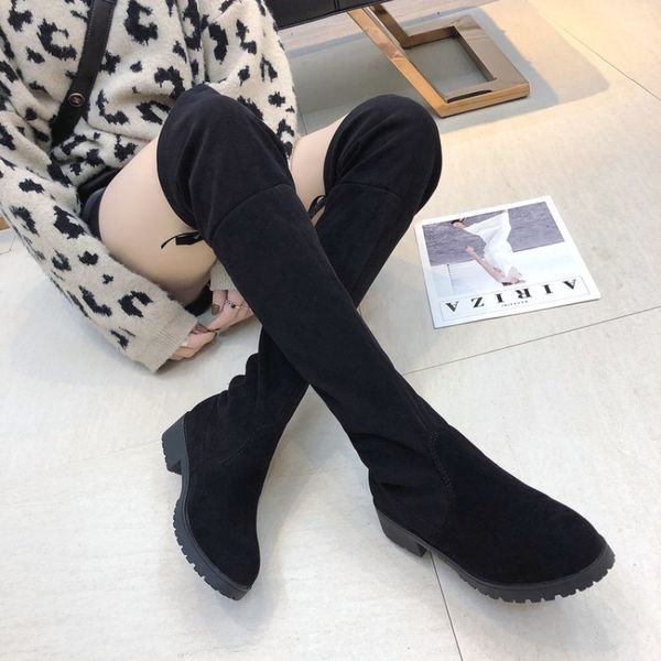 

boots women over the knees 2019 autumn new female thick with boots black long elastic ins net red thin