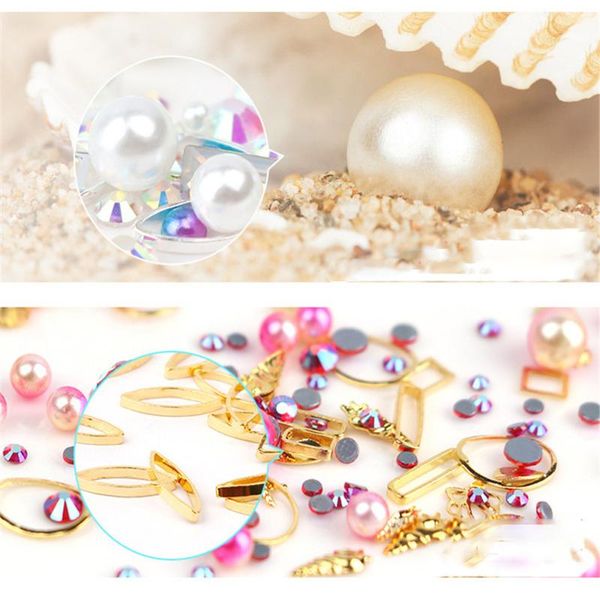 

1 box irregular imitation pearl rhinestone metal nail sequins 4 colors 3d nail decoration for stylish women girls art tools, Silver;gold