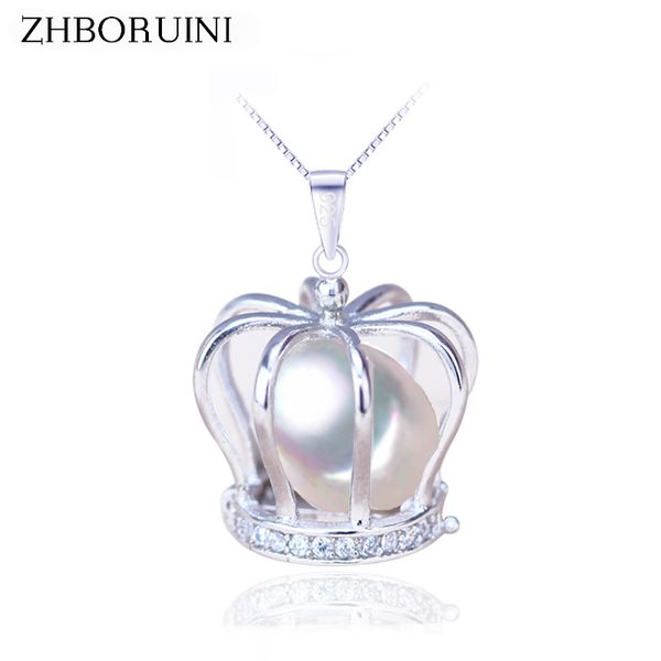

zhboruini 2019 pearl necklace natural freshwater pearl beads crown pendant 925 sterling silver jewelry for women wholesale gift