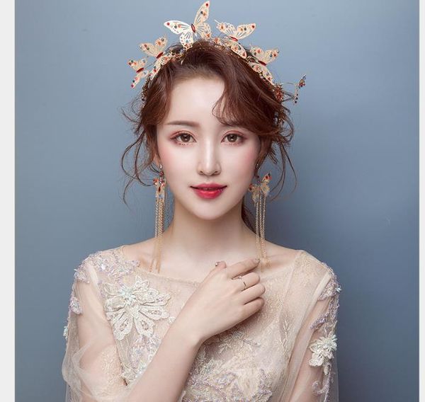 

bride headdress crown hair hoop marriage hair ornament earrings suit wedding garment accessories, Slivery;golden