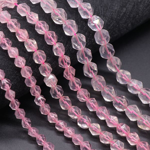 

6/8/10mm irregular cut faceted natural ice rose quartz stone beads for jewelry making loose polyhedral pink crystal stone beads, Black